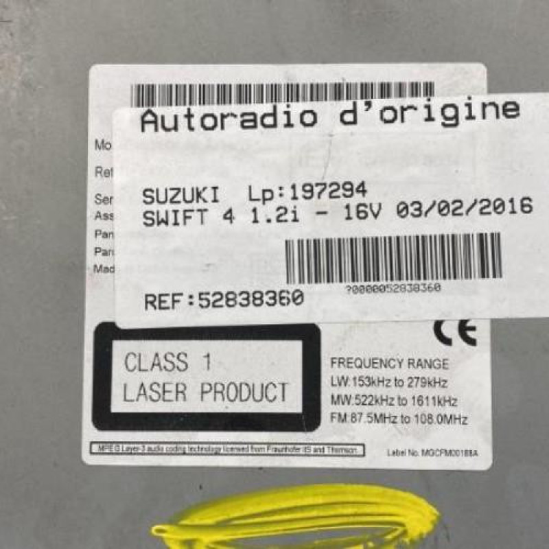 Autoradio d'origine SUZUKI SWIFT 4 Photo n°3
