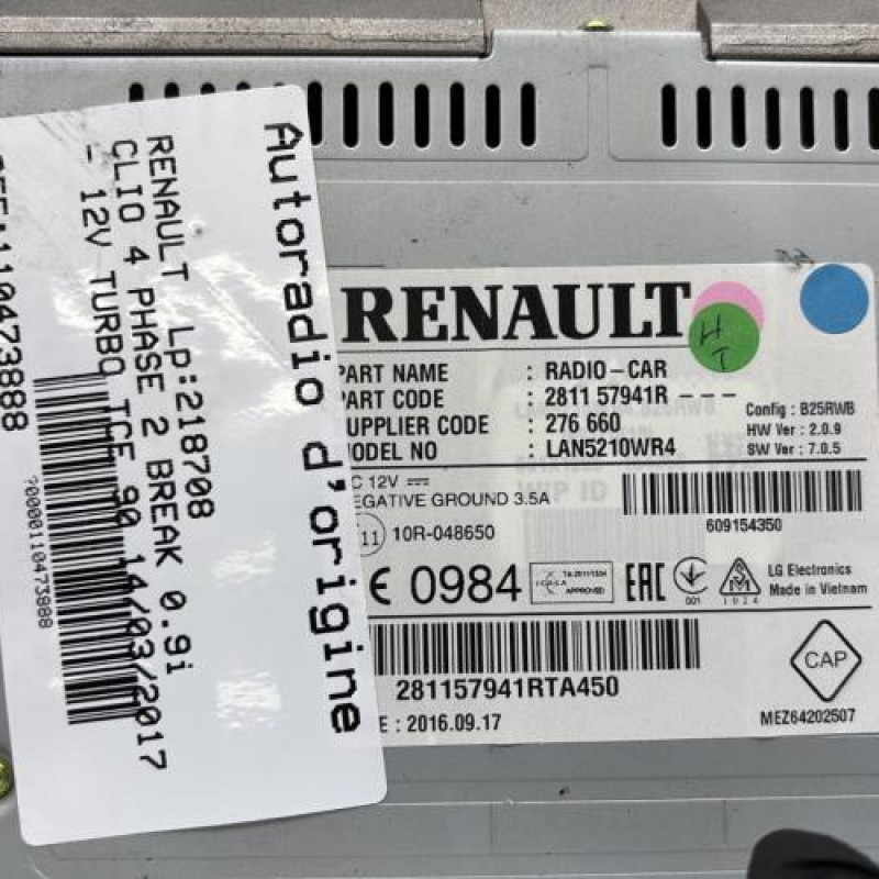 Autoradio d'origine RENAULT CLIO 4 Photo n°4