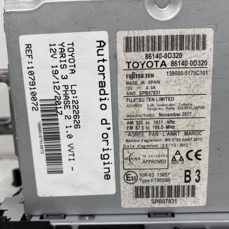Autoradio d'origine TOYOTA YARIS 3 Photo n°5