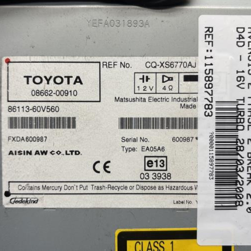 Autoradio d'origine TOYOTA AVENSIS 2 Photo n°5