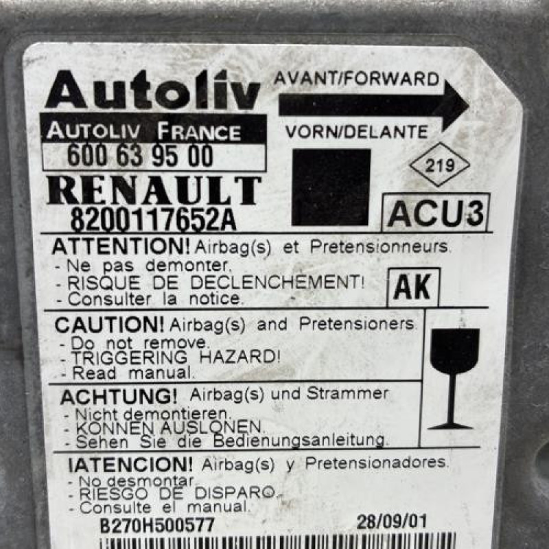 Boitier air bag RENAULT SCENIC 1 Photo n°2